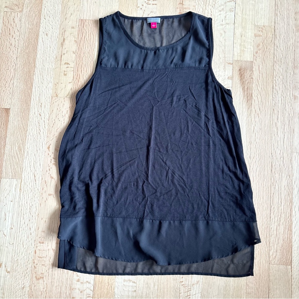 Vince Camuto Partially Sheer Black Sleeveless Top
